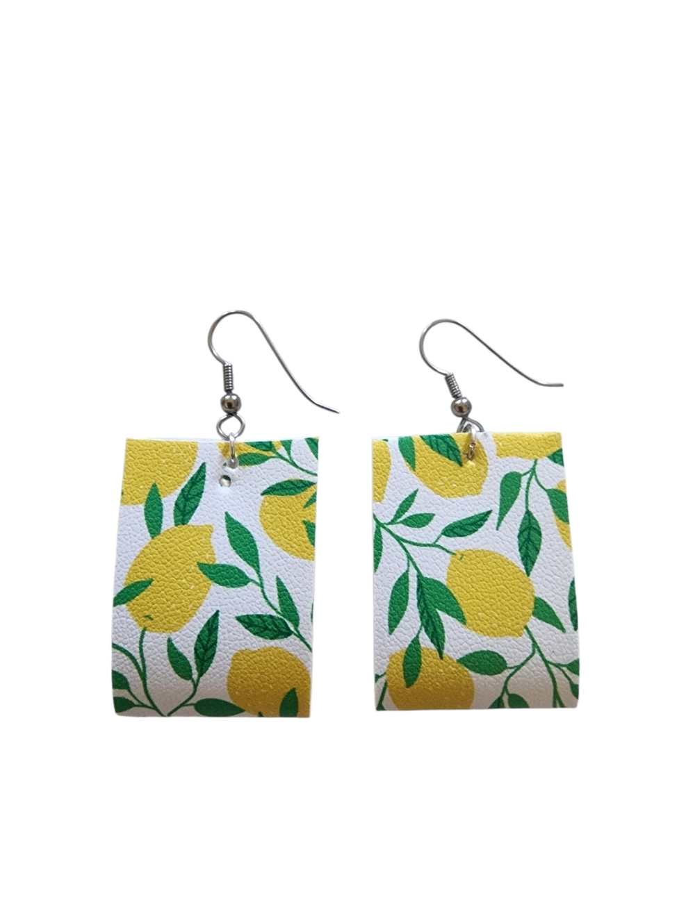 (3) faux leather earrings lemon pattern